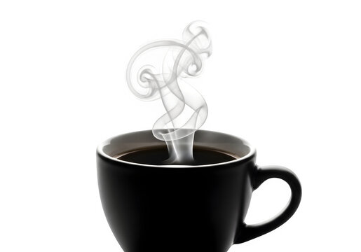 Black coffee cup with rising steam isolated on transparent background