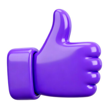 3D purple thumbs up hand for success and approval concept