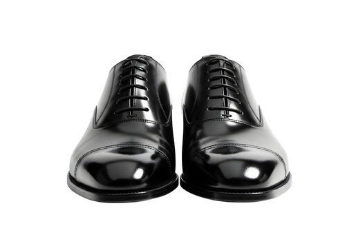 A pair of shiny black leather dress shoes isolated on transparent background