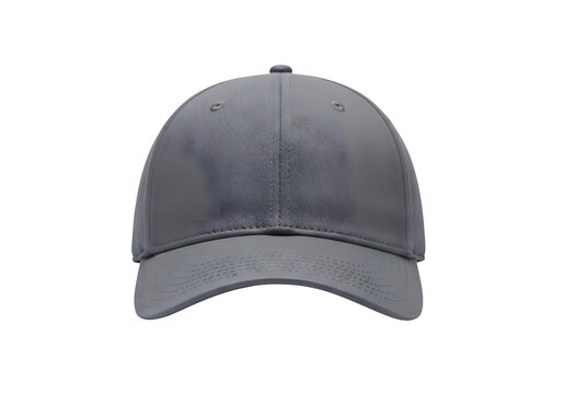 Gray baseball cap with curved brim and mesh back isolated on transparent background