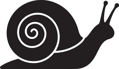 Black silhouette of a snail with a spiral shell and antennae, isolated on a white background, also transparent background © PixelSaga MH2 