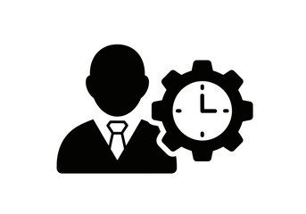 Obraz premium A smooth and perfect black silhouette of a man in a business suit with a stylish gear and clock inside