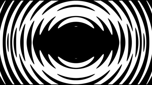 Abstract black and white hypnotic tunnel loop with radiating circular ripples