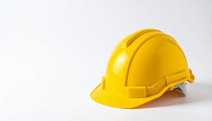 Fototapeta premium Yellow Construction Hard Hat Safety Helmet Isolated on White Background Representing Industrial Protection Engineering and Workplace Labor Safety