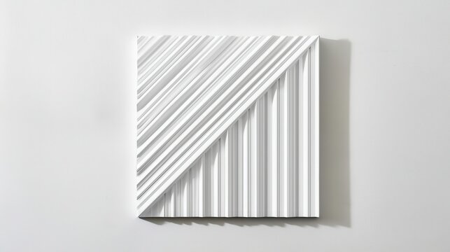 Modern abstract art piece featuring a dynamic composition of parallel lines and geometric patterns, creating a three dimensional minimalist white relief texture on a neutral wall