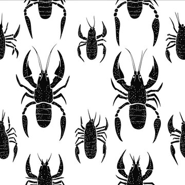 vector crayfish silhouette black on white background simple shapes svg pattern