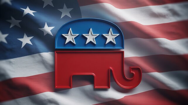 Republican Party elephant symbol on American flag background