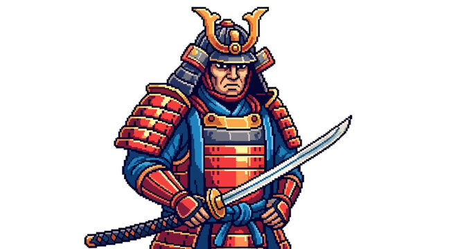Illustration of a Fierce Samurai Warrior in Traditional Armor.