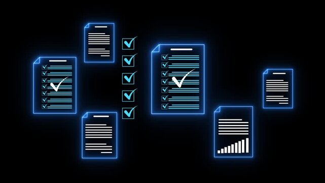 Document management concept, Businesswomen check electronic documents on digital documents on virtual screen Document Management System and process automation. Motion graphics of document concept.