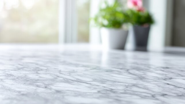 slab. Marble stone kitchen island surface texture close-up, natural ambient light with soft focus background. menu design.
