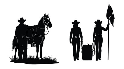 Wild west figures with horse and luggage a striking silhouette © Hiron