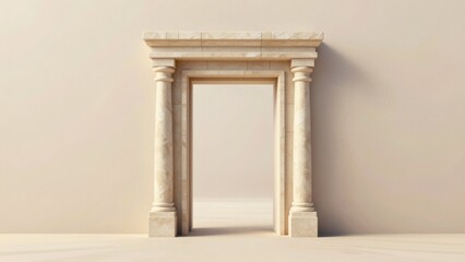 Obraz premium Symmetrical Classical Stone Archway Portal in Abstract Cream Minimalist Background with Copy Space