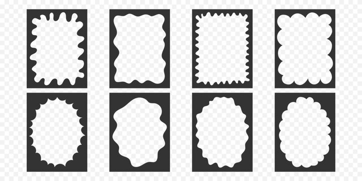 Modern mask frame set. Organic silhouettes with scalloped and fluid borders. Black and white flat minimalist vector. Great for photo placeholders, banner, social media template, stickers, packaging