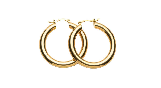 Elegant gold hoop earrings pair isolated on transparent background jewelry.
