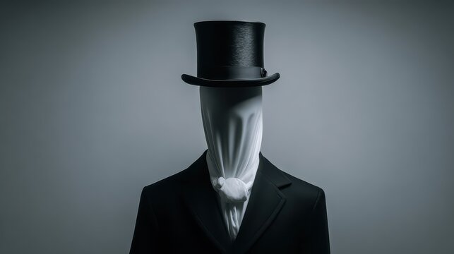 Mysterious figure in a black suit stands