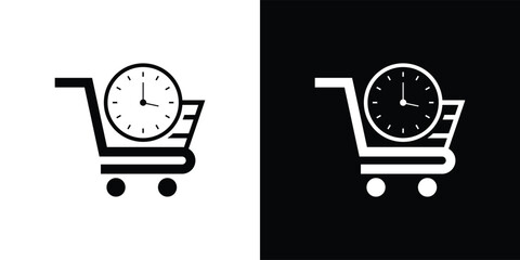 Shopping cart with clock icon representing timesensitive purchases and delivery. © Misbakhul