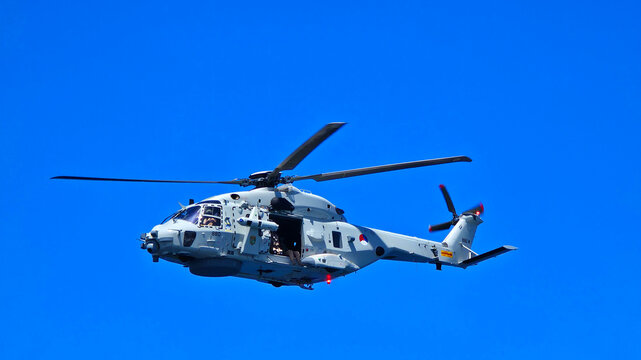 NH90 Sea Tiger Helicopter doing manuevers practicing interdiction for narcotics in the Caribbean near a cruise ship. 03.01.26