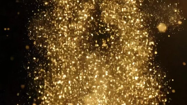 Abstract cloud of shimmering golden particles forming an amorphous, glowing shape