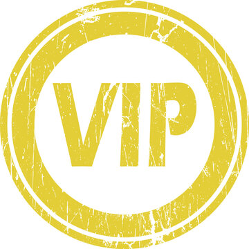 Gold embossed vip text seal on white background, gold seal embossed text circular frame