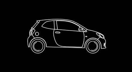Fototapeta premium Minimalist electric car outline vector illustration on black background for eco-friendly technology concept