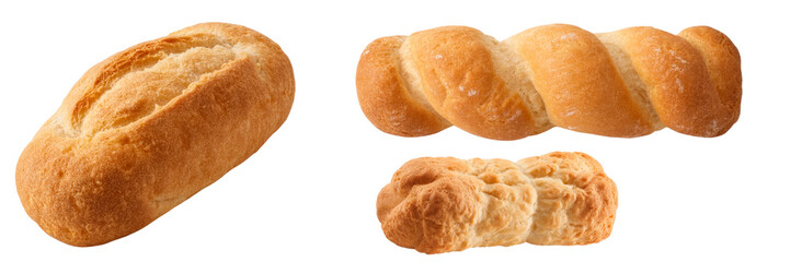 Fototapeta premium Assorted bread loaves set, fresh bakery buns isolated on transparent background