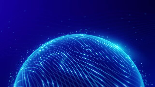 Blue neon light trail swirls on dark surface creating abstract motion