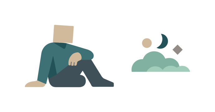 Woman placing objects in small drawer neatly, minimalist flat vector illustration with smooth rounded forms, thin clean outline