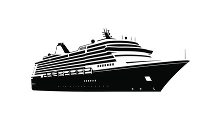 Detailed black cruise ship illustration with strong architectural lines a striking silhouette © njhasan