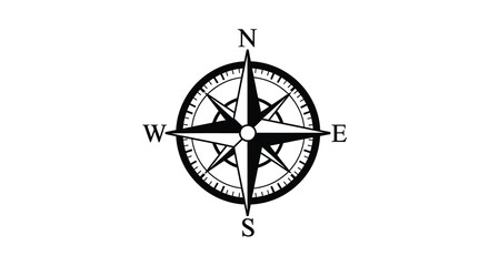 A classic black compass rose displaying cardinal directions a striking silhouette © njhasan