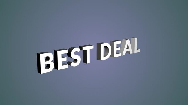 Rotating 3D BEST DEAL text animation with 3d text spin, text animation style, loop rotation motion, glossy letters design, smooth motion graphics with depth and shadow