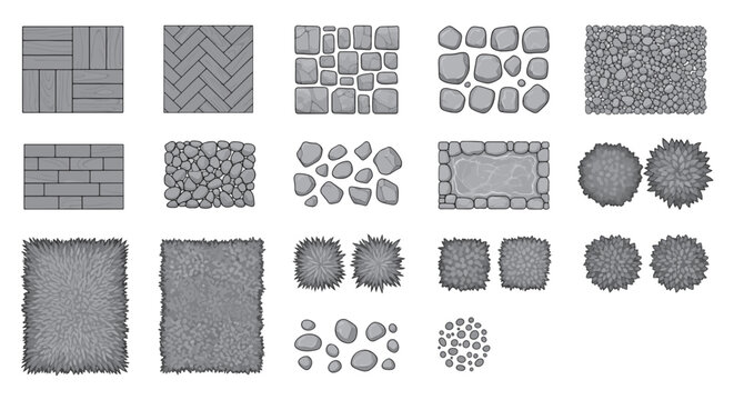 Top-Down Tileset of Stone Pavers, Cobblestone, Grass Patches and Path Textures for Maps