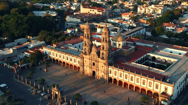 aerial view of the city basilic of virgin in guadalajara city, mexico