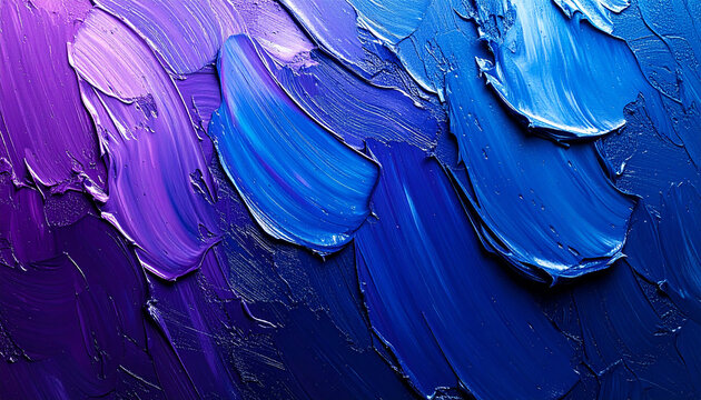 Abstract blue and purple acrylic surface, hand-painted oil painting texture on canvas, expressive brush strokes, rich pigment layers