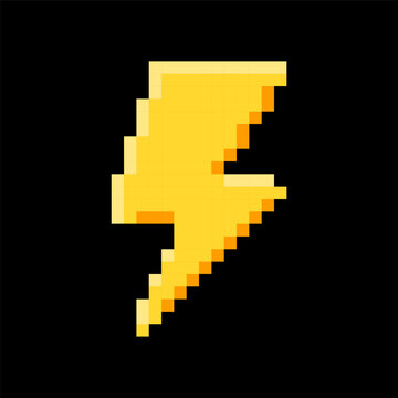 Lightning pixel icon. Bold icon 8 bit.
