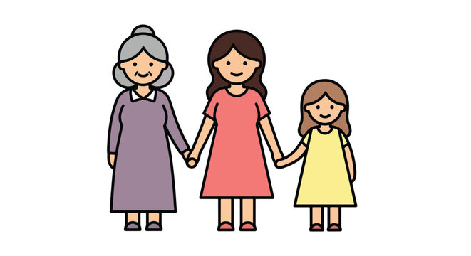 Three generations of women holding hands, symbolizing family love and generational connection