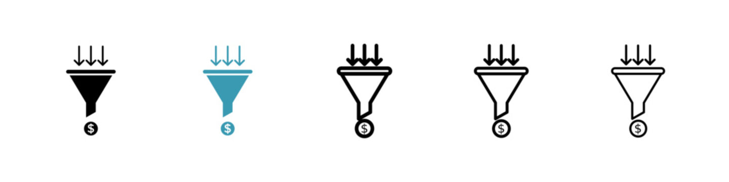 Sales funnel icons collection in black and blue colors
