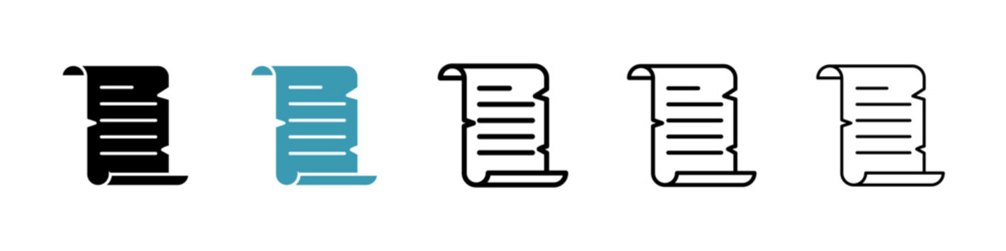 Scroll paper icons collection in black and blue colors