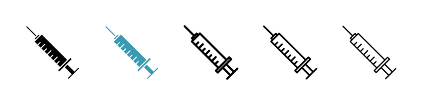 Syringe icons collection in black and blue colors