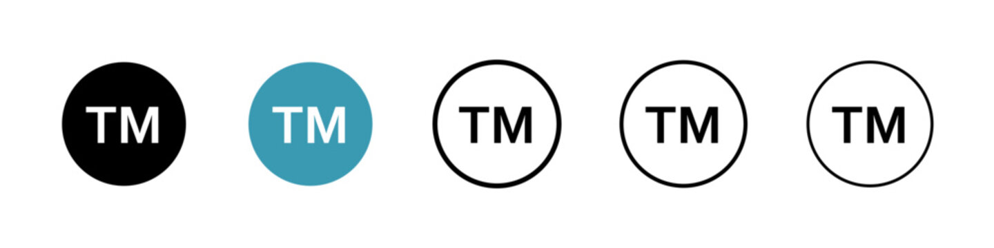TM trademark icons collection in black and blue colors