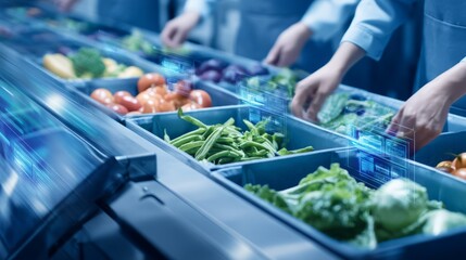 Obraz premium Fresh Mixed Vegetables Being Sorted in a Modern Grocery Store Setting