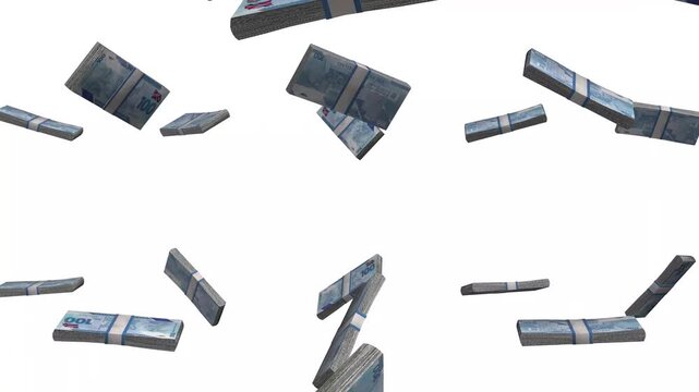 Trinidad and Tobago Money, TTD Dollar Banknotes Falling, Polymer Currency Stacks, White Background, 4K