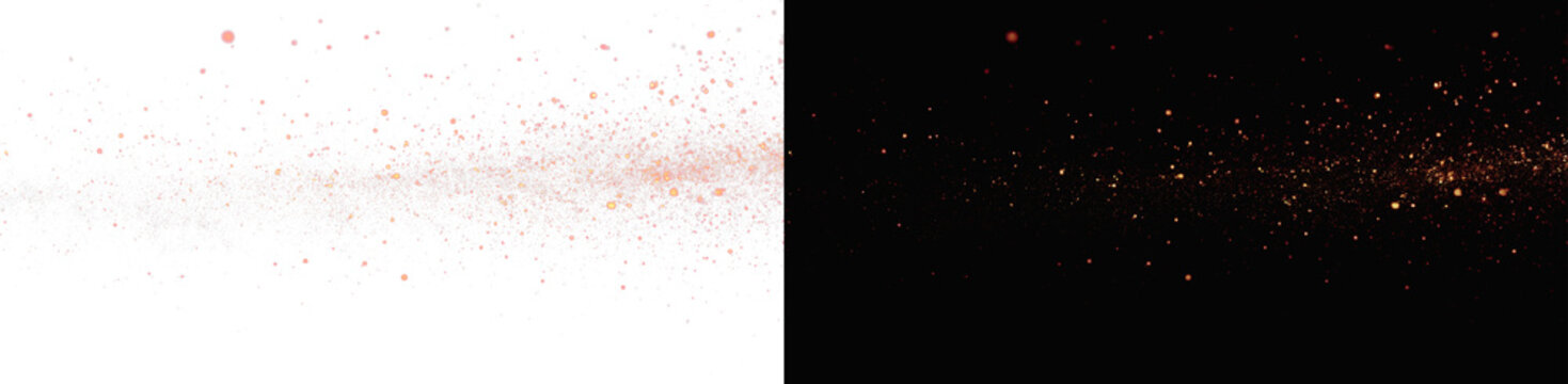Red burning fire sparks set, realistic glowing embers and flame particles on black and white backgrounds
