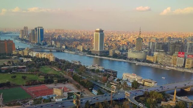 Panorama of Cairo cityscape taken during the sunset from the famous Cairo tower, Cairo, Egypt