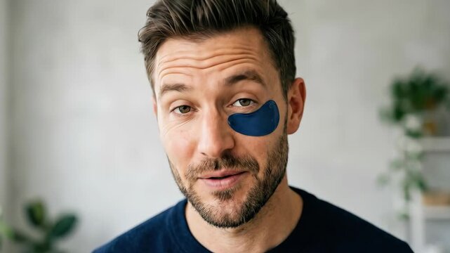 Portrait of a smiling man with an under-eye patch winking at the camera, clean background, expressive face, bright even light, playful confident mood, ultra-realistic, no logos.