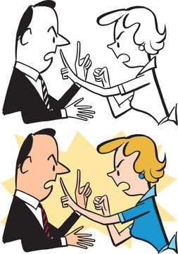 A vintage retro cartoon of a couple having a heated argument. 
