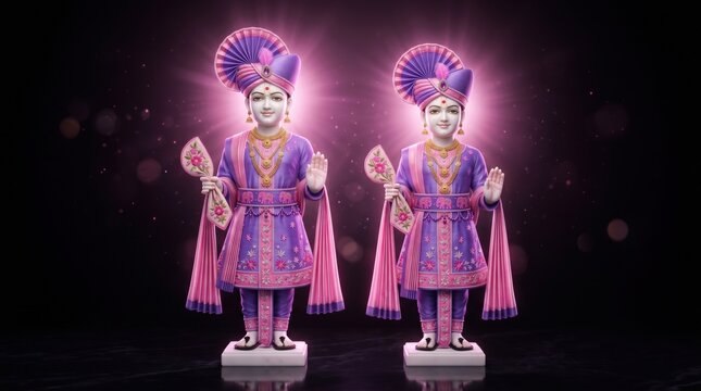Akshar Purushottam Swaminarayan Marble Idols Violet Glow