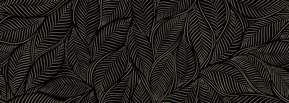 Tropical line art leaves seamless background vector. Wallpaper design with leaves shapes and scribble doodle linear leaf. vintage botanical floral seamless pattern