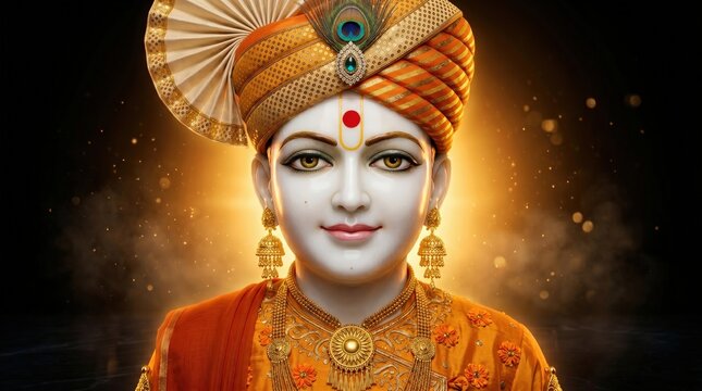 Bhagwan Swaminarayan Portrait With Pagdi Divine Murti