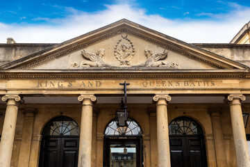 Naklejka premium The Roman Baths Kings and Queens Baths Entrance in Bath, Somerset, England, UK