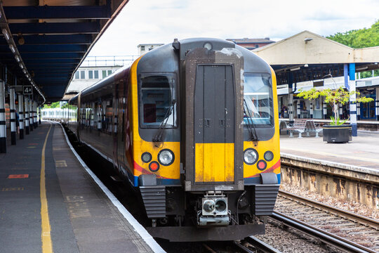 Electric Multiple Unit Train at Southampton Central Railway Station in Southampton, England, UK
